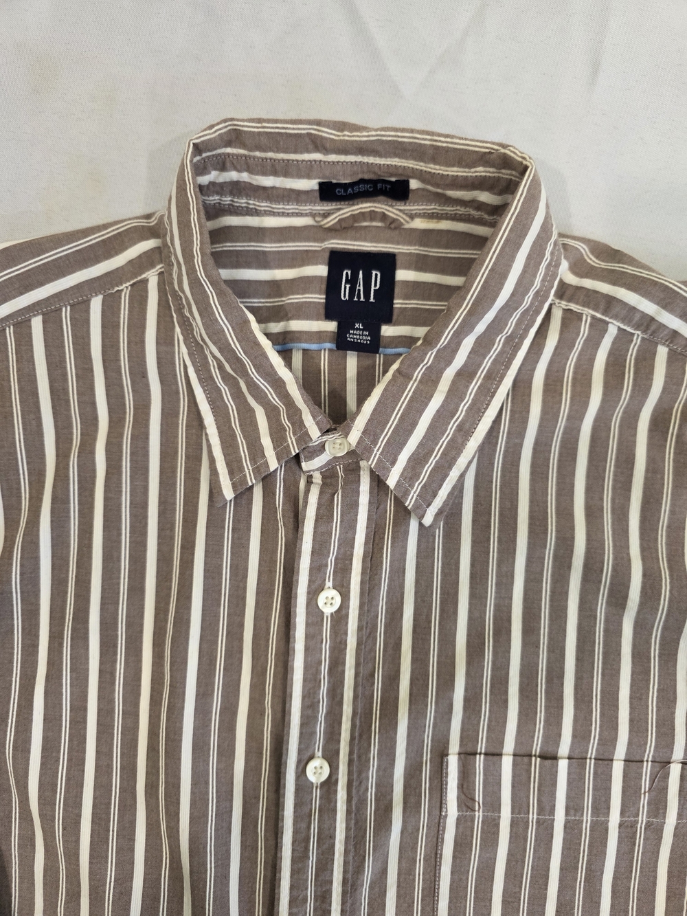 GAP Classic Fit Brown Stripe All Occasion Button-Up Shirt Men Size XL